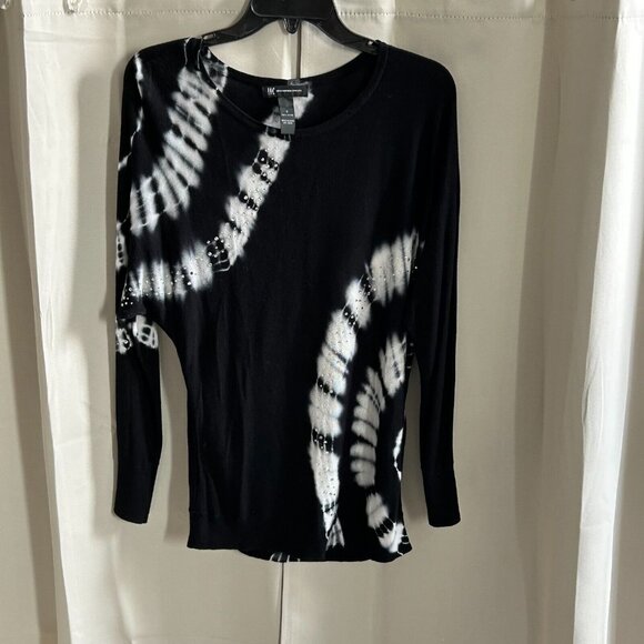 INc Womens Top Small Black White Tie Dye Sequins Retro Rave Geometric Y2K 17112 - Picture 1 of 7